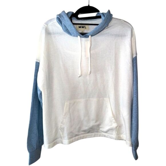 Madewell Skyterry Lightweight Hoodie Colorblock White and Blue Sweatshirt - Picture 6 of 9